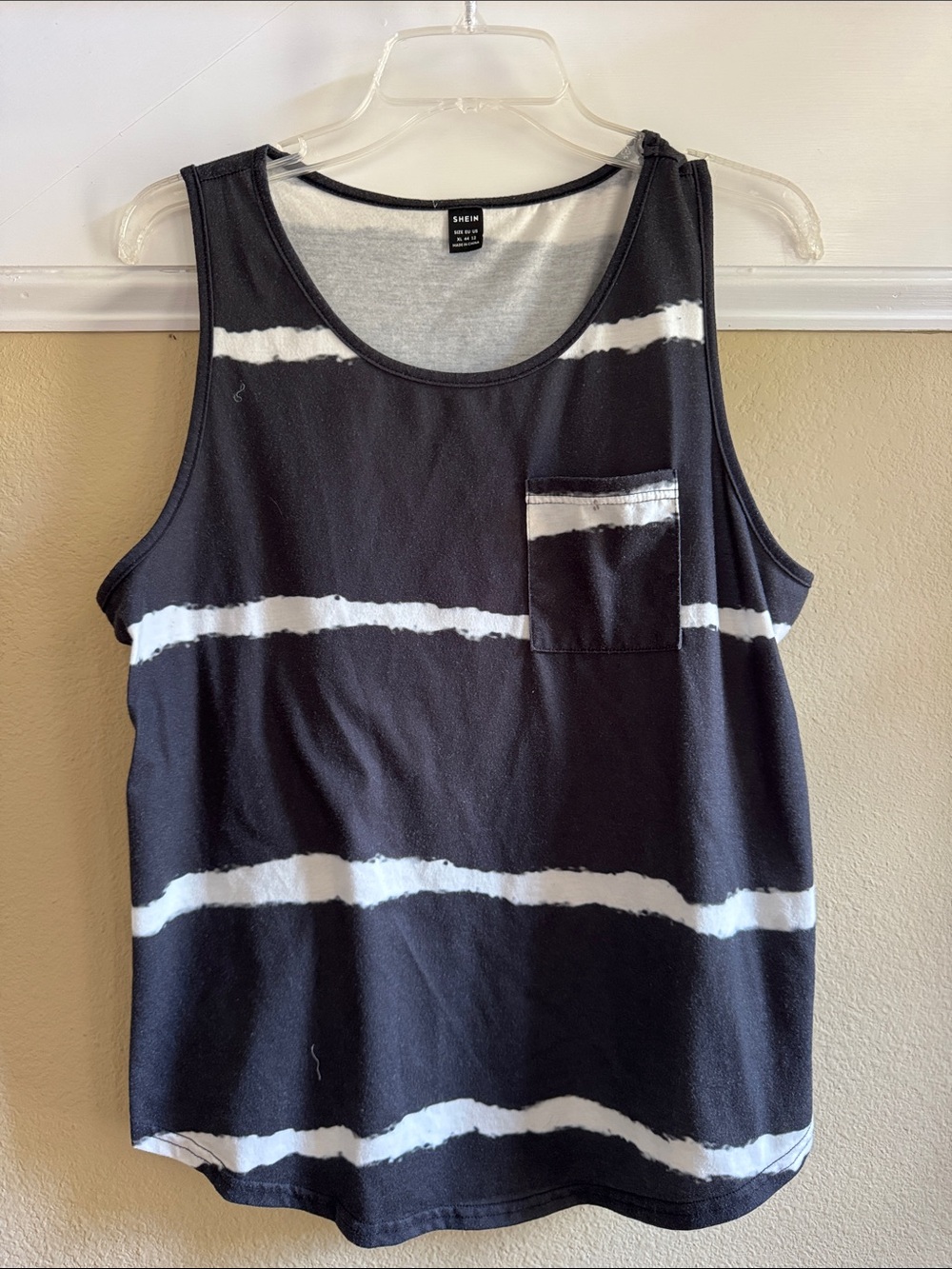 SHEIN Black and White Striped Pocket Tank Top